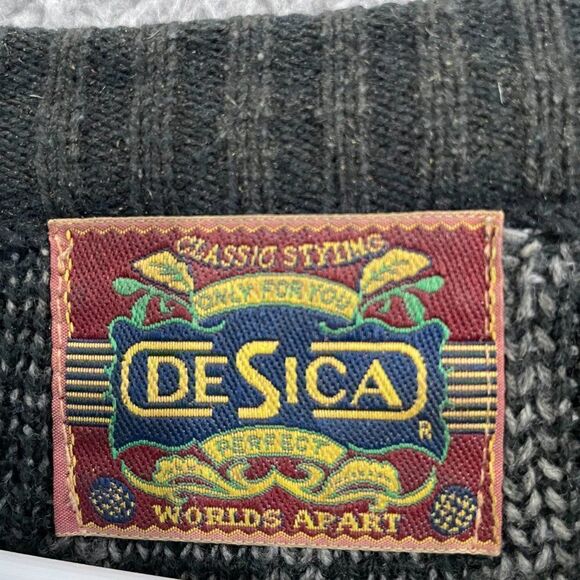 VTG Desica Sweater Men XLT Black Leather Trim‎ Grandpa Knit Pullover - Picture 4 of 10